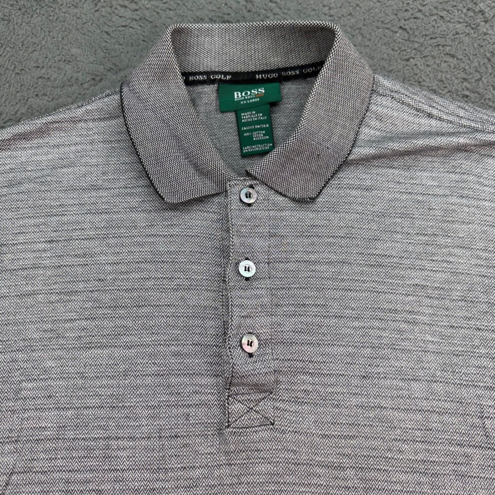 Hugo Boss Polo Shirt Mens XX-Large‎ Grey Herringbone Golf Short Sleeve Cotton